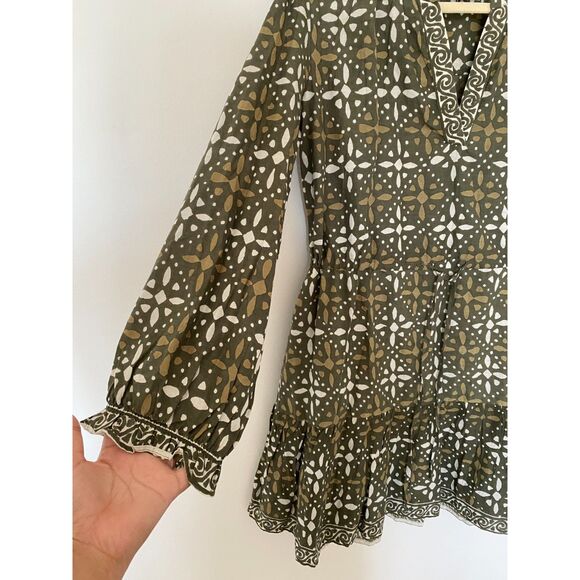 Velvet by Graham & Spencer Katarina Hunter Green Printed Boho Dress Pockets S - Picture 10 of 13